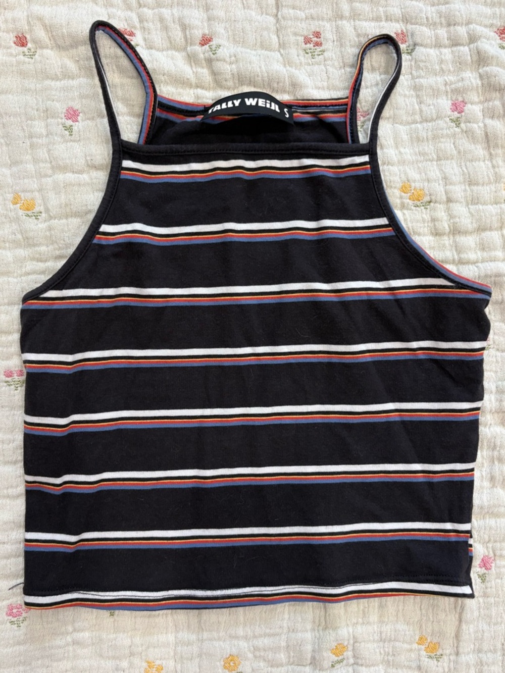 Y2K 2000’s Multicolour Striped Black Cropped Tank Top